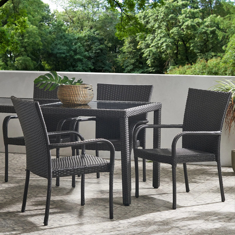 Pe Wicker Stacking Chair, 4Pcs(1 Box), Gray
