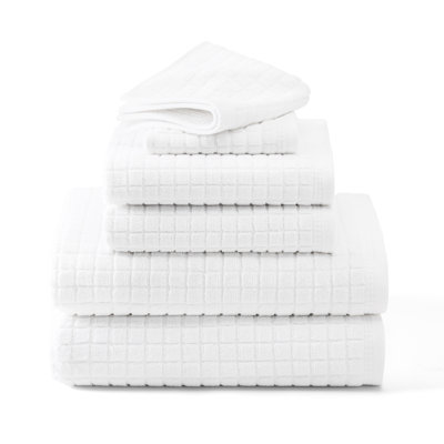 TOWN & COUNTRY EVERYDAY 6-Piece Textured Windowpane Set, 2 Bath, 2 Hand, 2 Wash, 100% Cotton