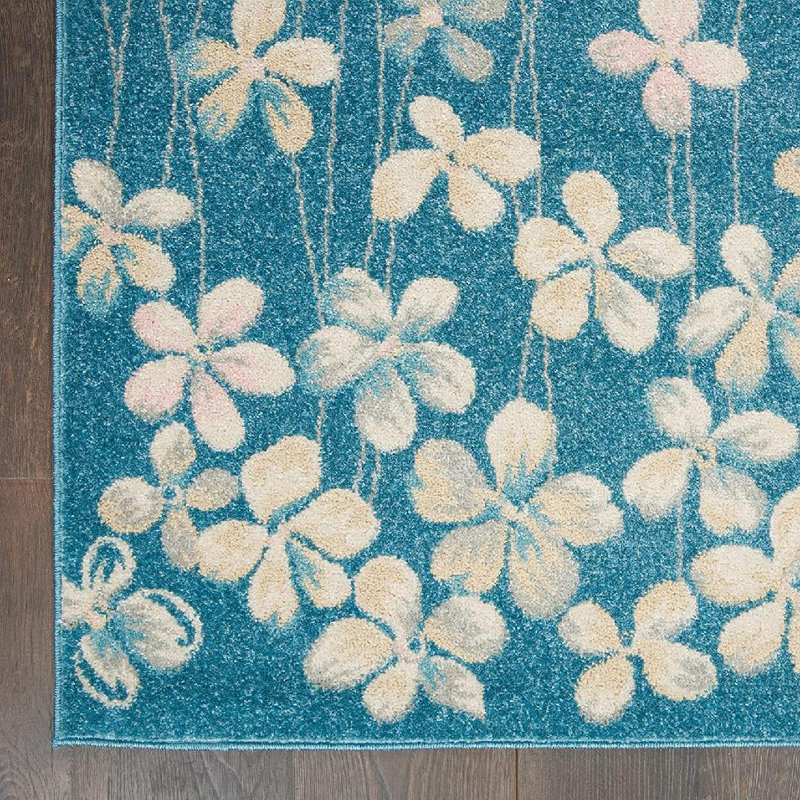 Tapis bleu turquoise à motif floral Zaizi, Rectangle 4 pi x 6 pi