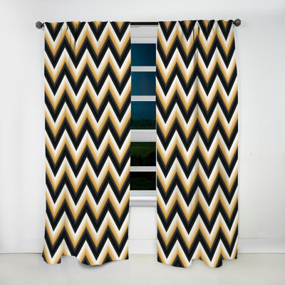 Black And Golden Yellow Geometric Chevron - Modern Velvet Curtain - Room Darkening - 1 Panel