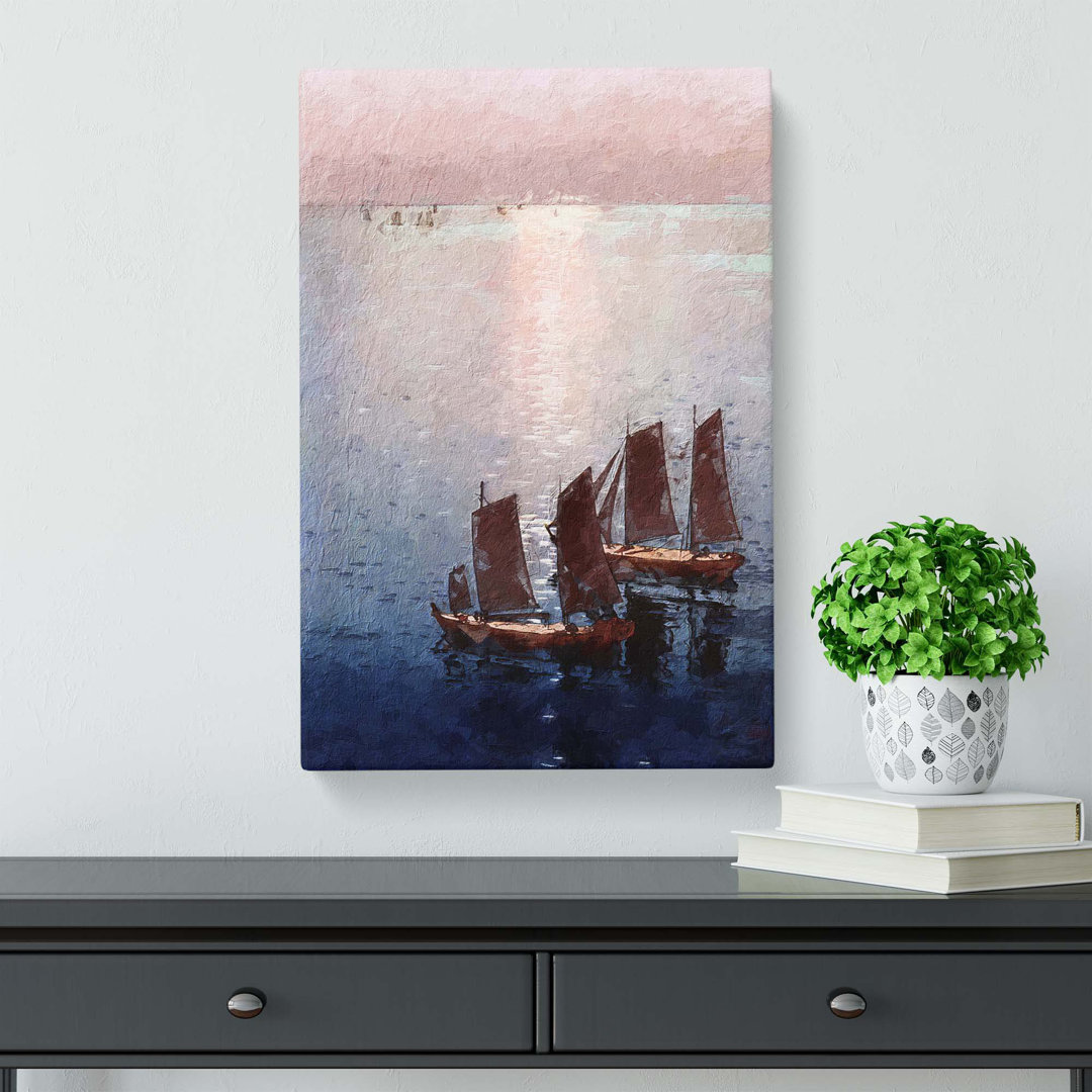 Sailing Boats on the Sparking Sea by Hiroshi Yoshida - Wrapped Canvas