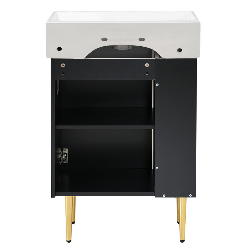 Meuble-lavabo 21,6 po, armoire combinée, meuble de rangement pour salle de bain, lavabo simple en céramique, rangement à gauche