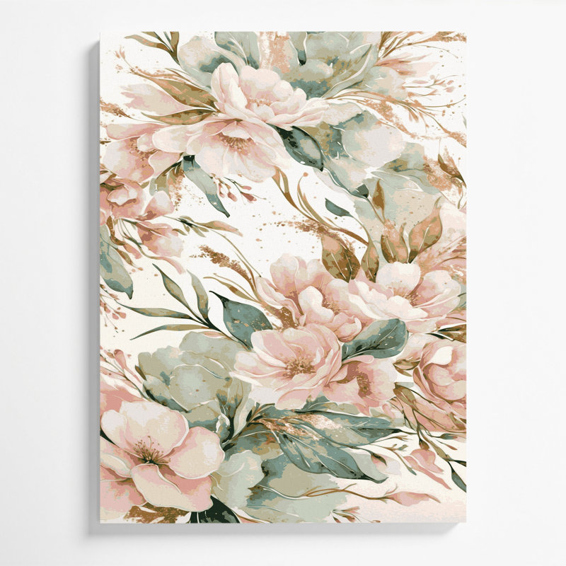 Aquarelle, art floral gris sur toile, H 20 po x l 16 po