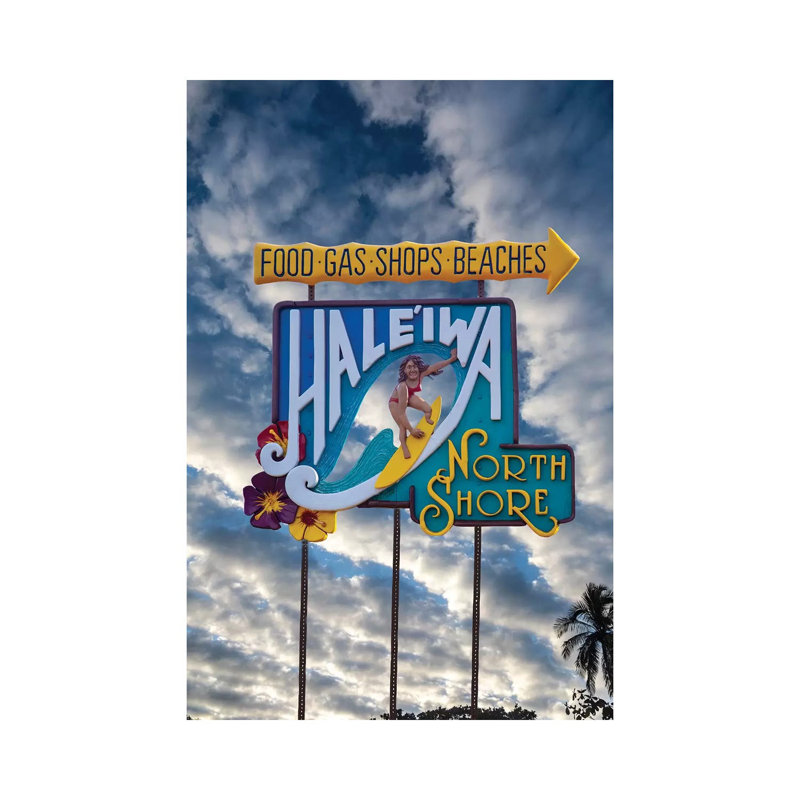 Haleiwa Sign Woman Clouds by Sean Davey - Wrapped Canvas Gallery-Wrapped Canvas Giclée, 66.04 cm H x 45.72 cm W x 3.175 cm D