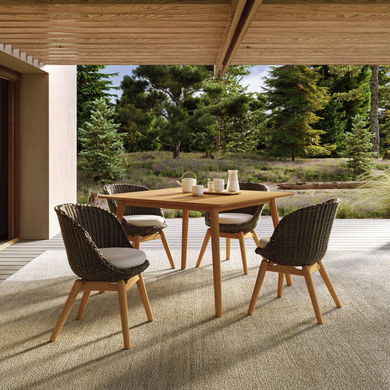 Tulle Square Teak Outdoor Dining Table With Umbrella Hole , 45'' in. W 45'' in. D