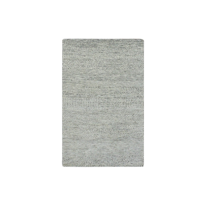 3'x5'6" Light Grey Modern Grass Design Undyed Pure Wool Hand Knotted Rug 204BAC78CE244462A519CFE2B7B4828E