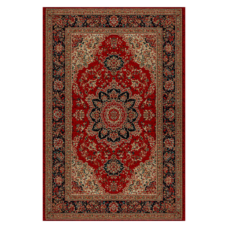 Guria Red/Brown Oriental Vintage Look Machine Printed Cotton Chenille Area Rug, Square 3'4"
