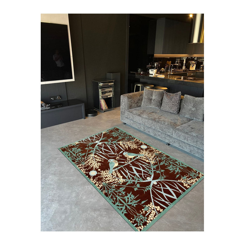 Tapis à motif floral oiseaux et fleurs, Sous-tapis rectangulaire de 3 pi 3 po x 4 pi 11 po