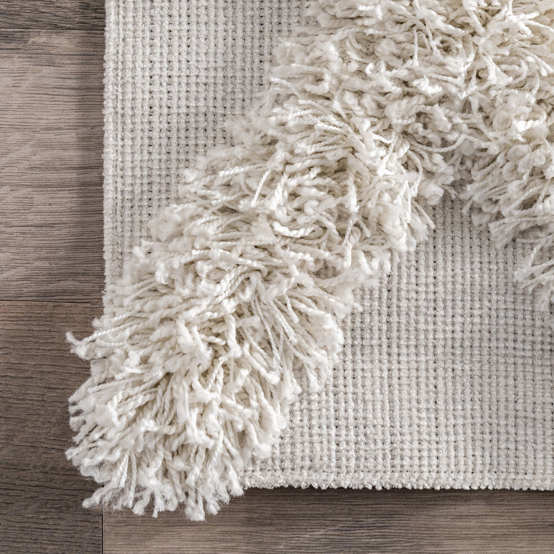Kaliyanei Diamond Trellis Power Loom Performance Shag Cream Rug, Rectangle 12' x 15'