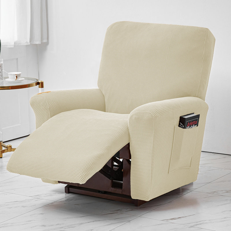 Housse pour fauteuil inclinable à coussins carrés/rectangulaires, Mélange de polyester beige