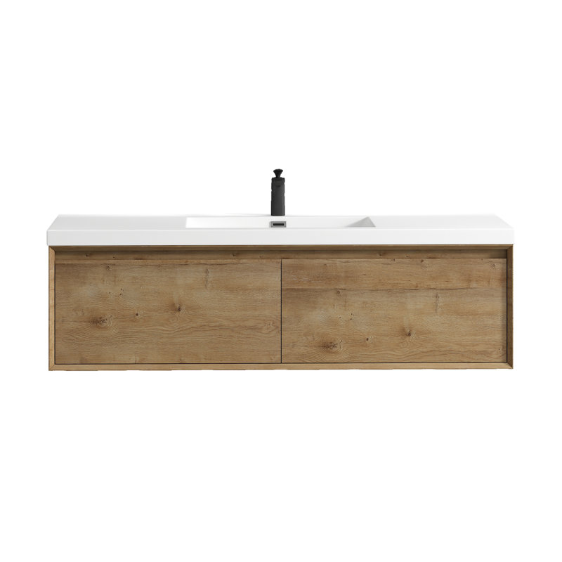 Meuble-lavabo mural simple l 58,6 po x P 19,6 po x H 17,7 po Bella, Chêne blanc