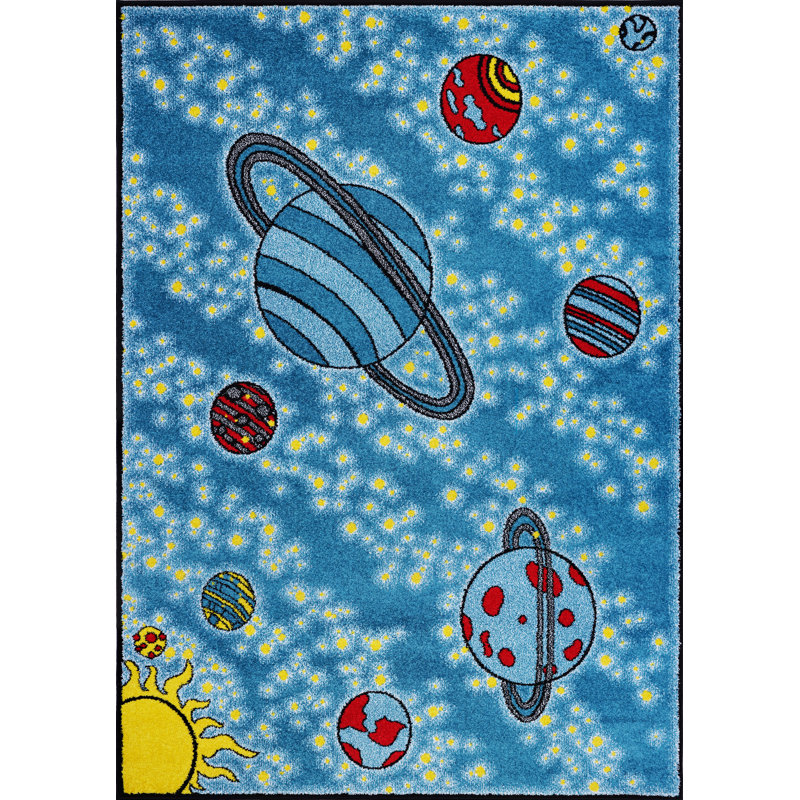 Tapis géométrique bleu Kindig, Rectangle 6 pi 2 po x 9 pi 2 po
