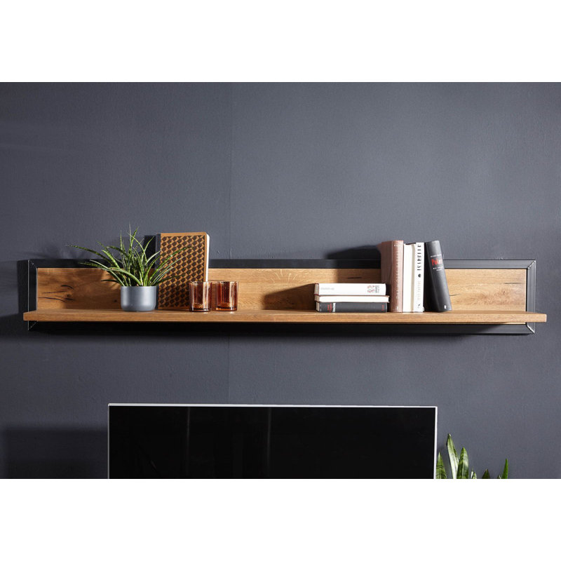 Villanders Oak Solid Wood Floating Shelf with Adjustable Shelves, 24 cm H x 170 cm W x 22 cm D, Tabacco light brown