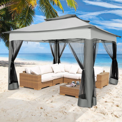Outdoor Patio Gazebo with Ventilated Double Roof and Mosquito Net,