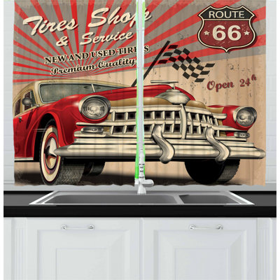 Cars 2 Piece Kitchen Curtain