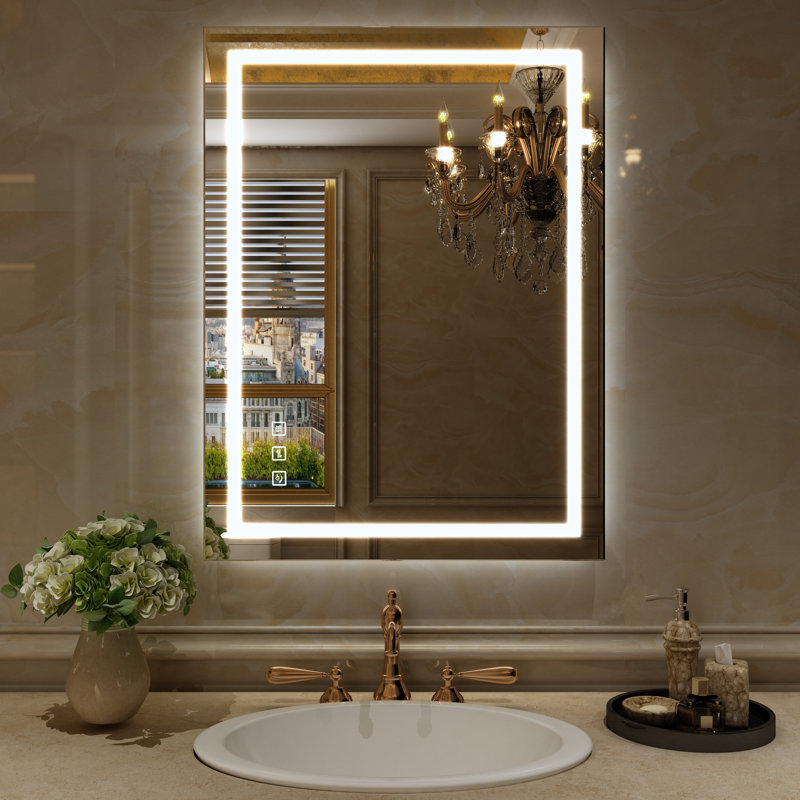 Miroir de salle de bain mural sans cadre anti-buée à DEL, 32 po x 24 po
