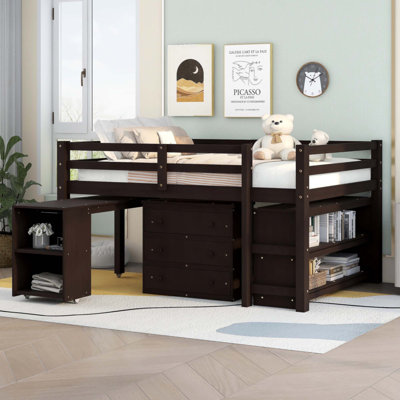 Low Study Full Loft Bed With Cabinet