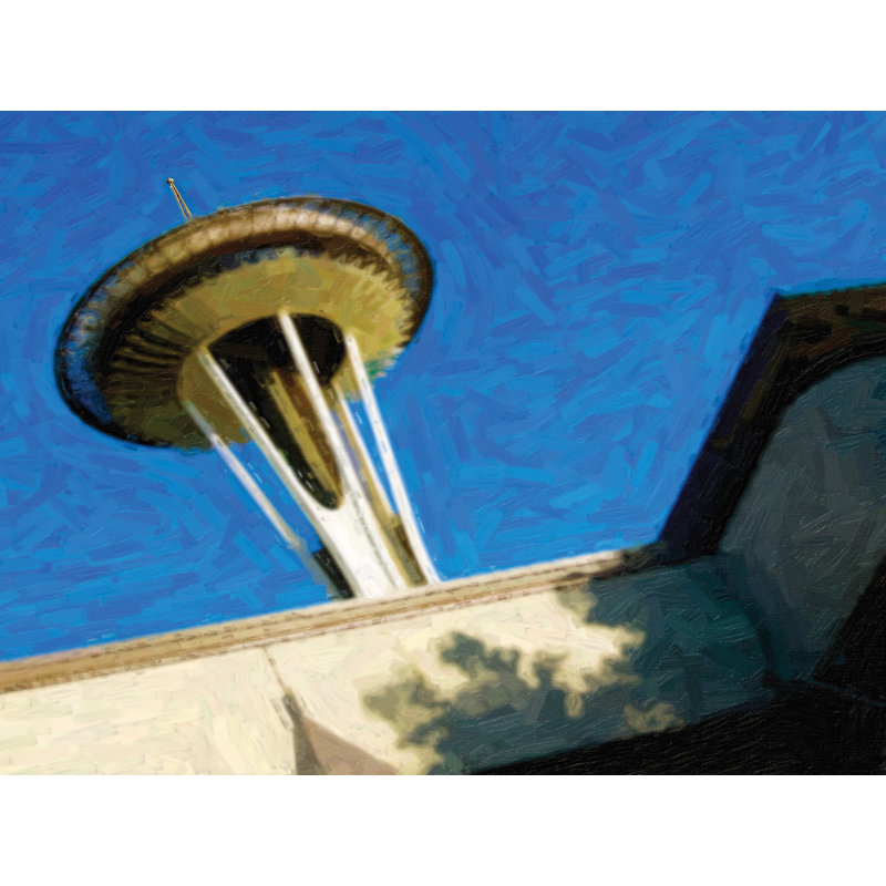 Space Needle par Tom Kostes, H 25 po x l 33 po, Toile encadrée noire