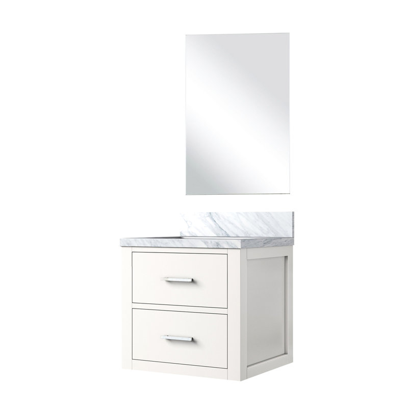 18 po Meuble-lavabo blanc D avec comptoir en acrylique et miroir - structure en bois massif, Blanc