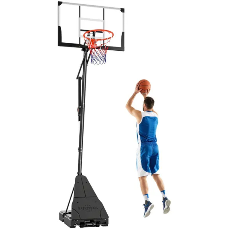 Cerceau de basketball extérieur portable réglable de 8 à 10 pieds de hauteur avec panneau incassable de 47 po et système de rebond