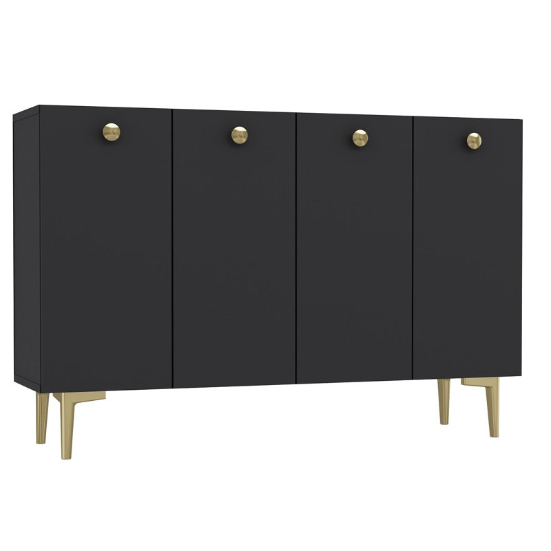 Modern Console Table with Wall-Mount Capability, Anthracite & Gold, 100% Melamine Coated Particle Board, Thickness: 0.7 inches | Numerous Shelves for Storage & Stylish Display, Elegant Design