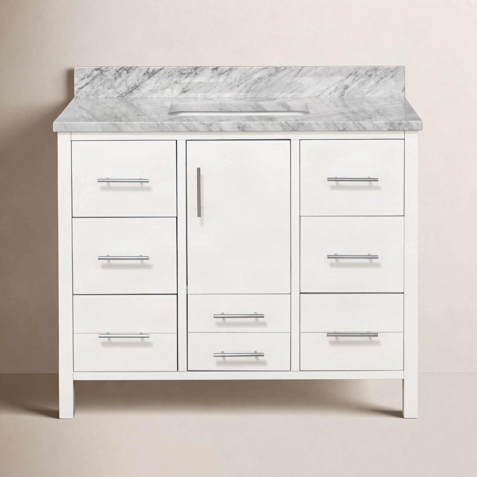 Kiara 42" Carrara Marble Single Bathroom Vanity, White, Carrara Marble