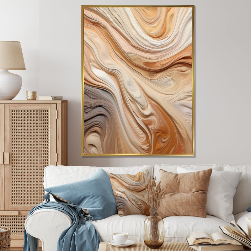 «Orange and Beige Unounded Imagination II», reproduction sur toile, H 44 po x l 34 po x P 1,5 po, Cadre flottant doré