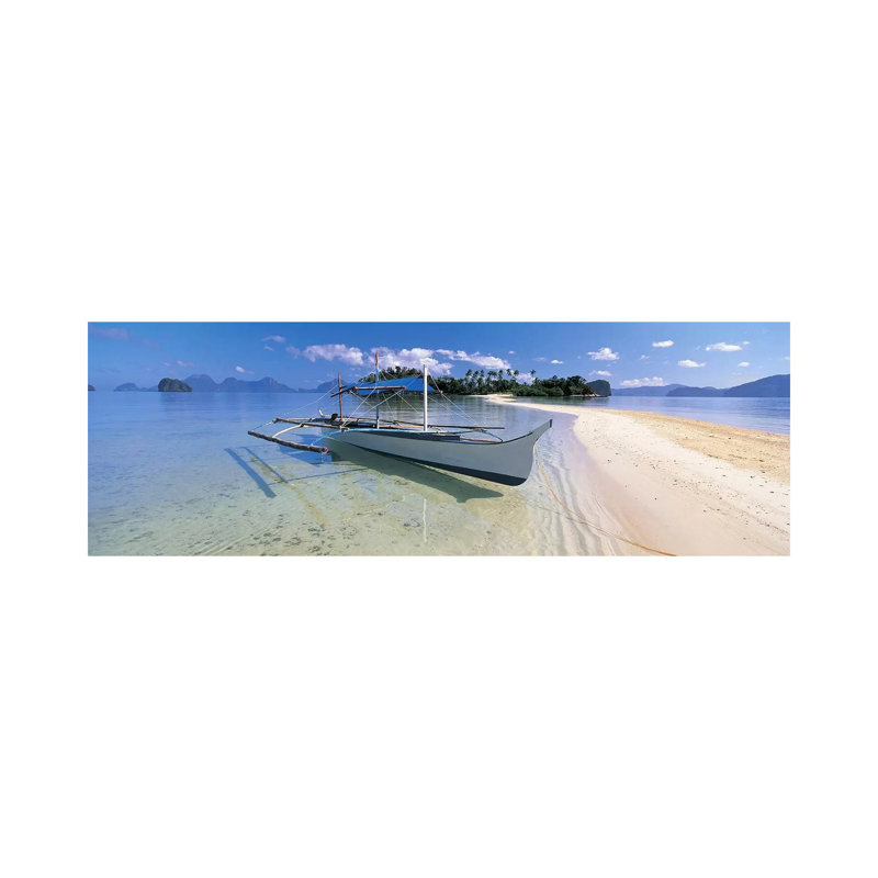 Fishing Boat Moored On The Beach, Palawan, Philippines #2 - Wrapped Canvas Panoramic Print