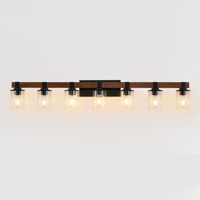 Applique murale industrielle pour salle de bain 50 lumières avec abat-jour en verre et décoration en bois de style rustique à 50 lumières de 50 po (sans ampoules)