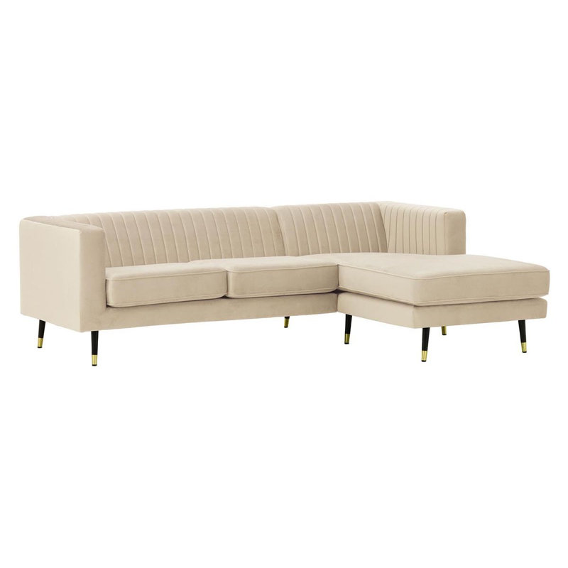Monaville 4 Seater Velvet Sofa & Chaise, Beige, Right Hand Facing