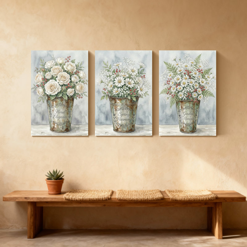 Plantes et fleurs, ensemble de 3 impressions sur toile, H 36 po x l 72 po