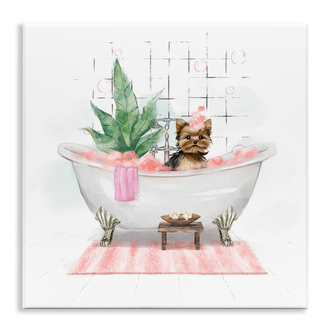 Chic Yorkie Dog In Pink Bubble Bath White Framed Giclee Texturized Art By Ziwei Li Stupell Industries