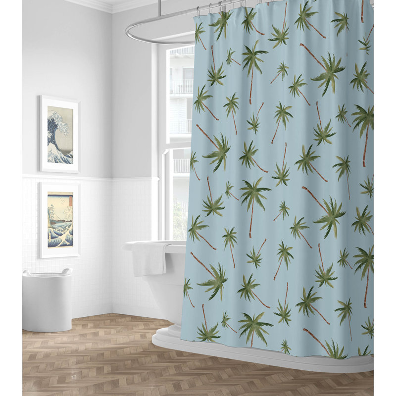 Summer Lemon Ultra-Thin Lightweight Shower Curtain, Cloud Blue/Green Floral