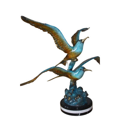 Statue en bronze de deux mouettes volant Heller - taille: L 36 po x l 17 po x H 27 po.