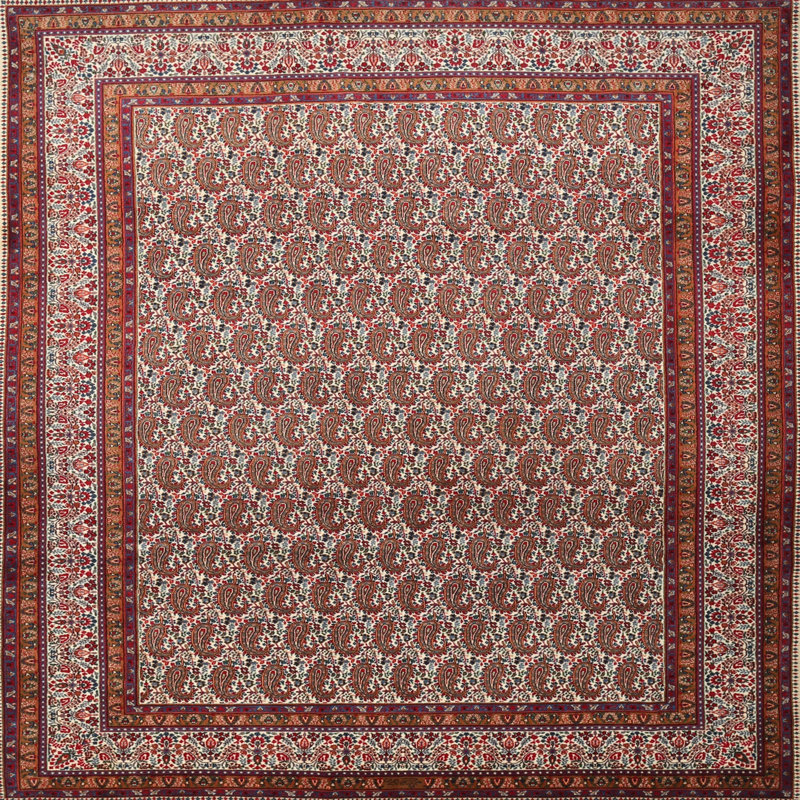 Tapis oriental brun et rouge Veliandi, Carré 7 pi