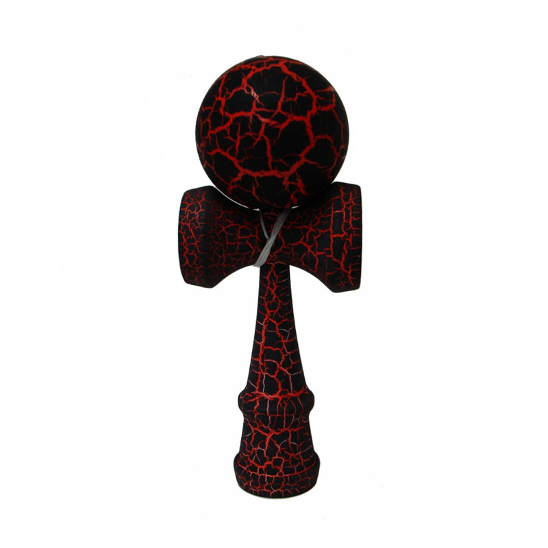 Kendama craquelé avec poignée, Rouge/noir
