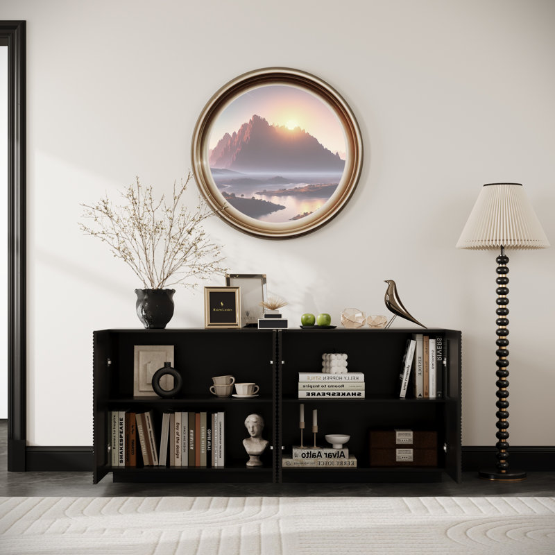 Buffet d'appoint 4 portes avec rangement moderne et luxueux, noir