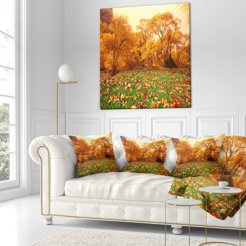 Paysage magnifique automne avec coussin en gazon, 16 po x 1 po, Coussin décoratif