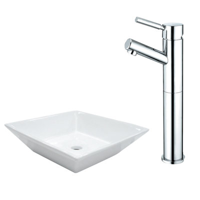 Ceramic Square Vessel Bathroom Sink with Faucet