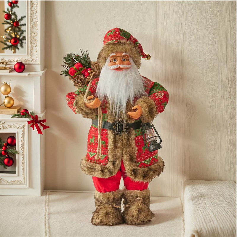 Père Noël rouge avec lanterne, H 23,6 po x l 14,2 po x P 7,1 po