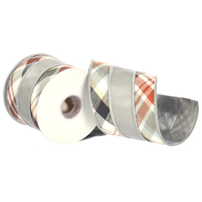  4" Gray Bias Cut Cotton Check/Pleather Overlay Ribbon.