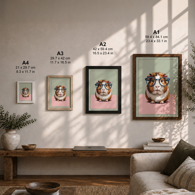 Guinea Pig In Shades Modern - Print, A3 - 42.0 x 29.7 cm, Walnut