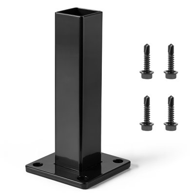 Heavy Duty Metal Fence Post Base, Black Powder-Coated 2” x 2” Desk Post Anchor Base with Screws, Anti-Rust Metal Post Brackets, Accessories of Metal Fencing Border, Single
