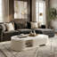  Bilawal Cream Fluted Extendable Oval Coffee Table Solid Wood With 4 Drawers, Fully Assembled