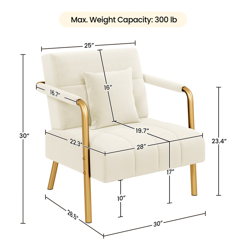 30″ W Accent Armchair with Cozy Pillow, Beige