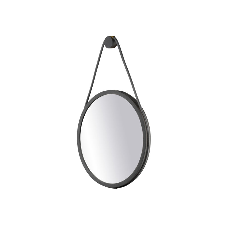 Mosso Round Solid Wood Mirror, Black, 15.75" x 15.75"