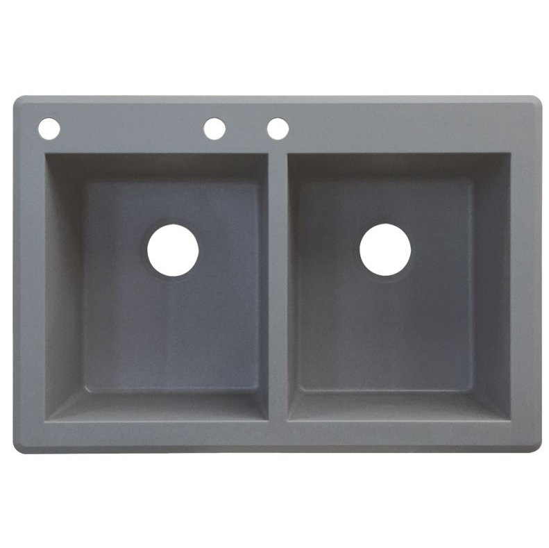 Évier de cuisine à double cuves l 33 po x l 22 po Radius, 3 trous, Gris