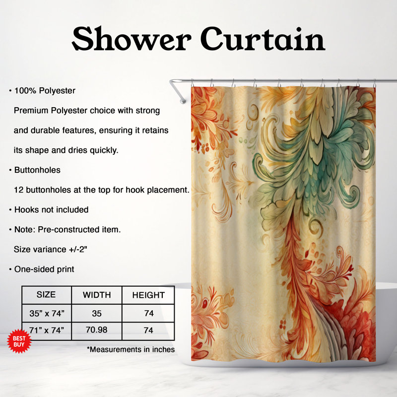 Rideau de douche Retro Paisley - Premium, H 74 po x l 71 po