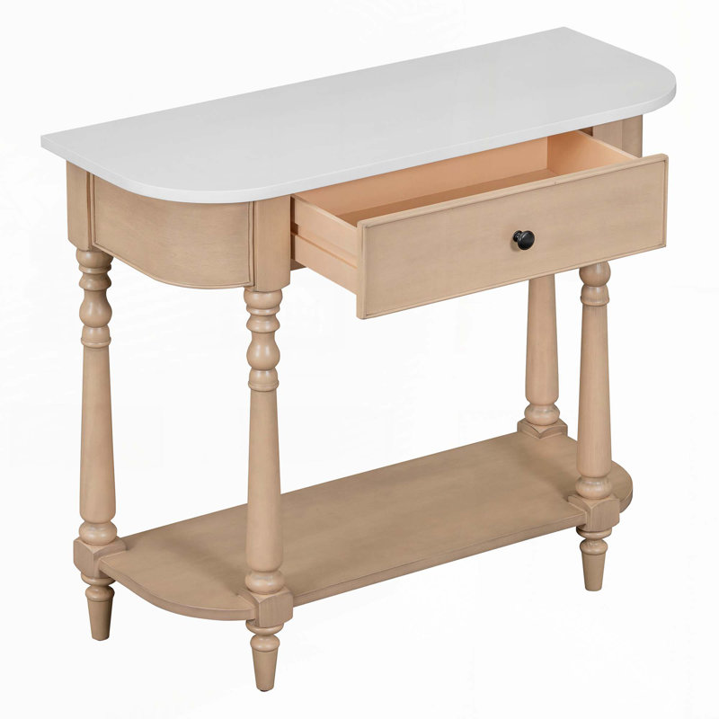 Commode 2 tiroirs 36 po avec tablette ouverte, Beige / Blanc