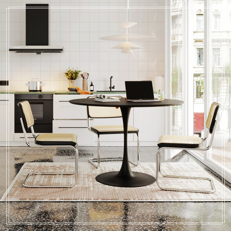 VEMSTKOJ Modern Round Dining Table,Four Patchwork Tabletops With Color Solid Wood Grain Table Top,Metal Base Dining Table, End Table Leisure Coffee Table